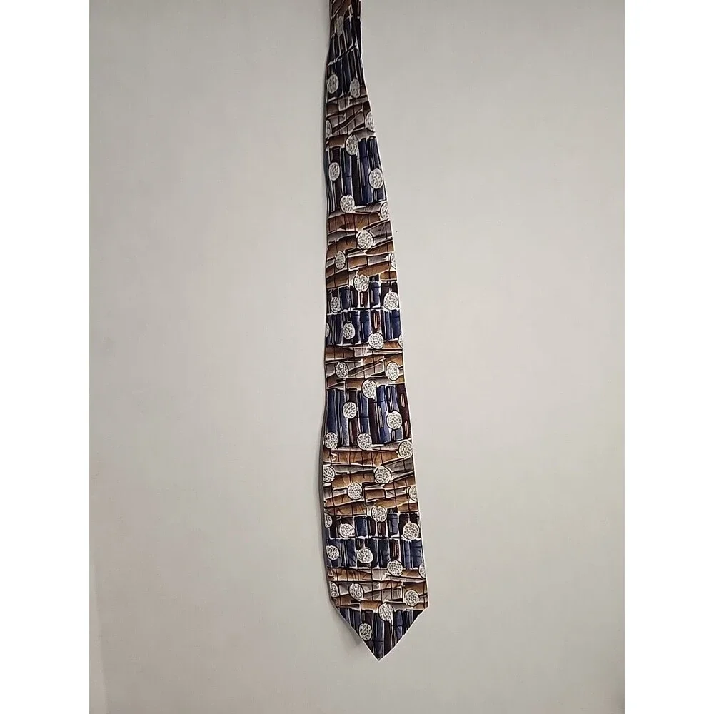 Vintage Chez Roffe New York Silk Black Blue Red Gray Abstract Men's Neck Tie